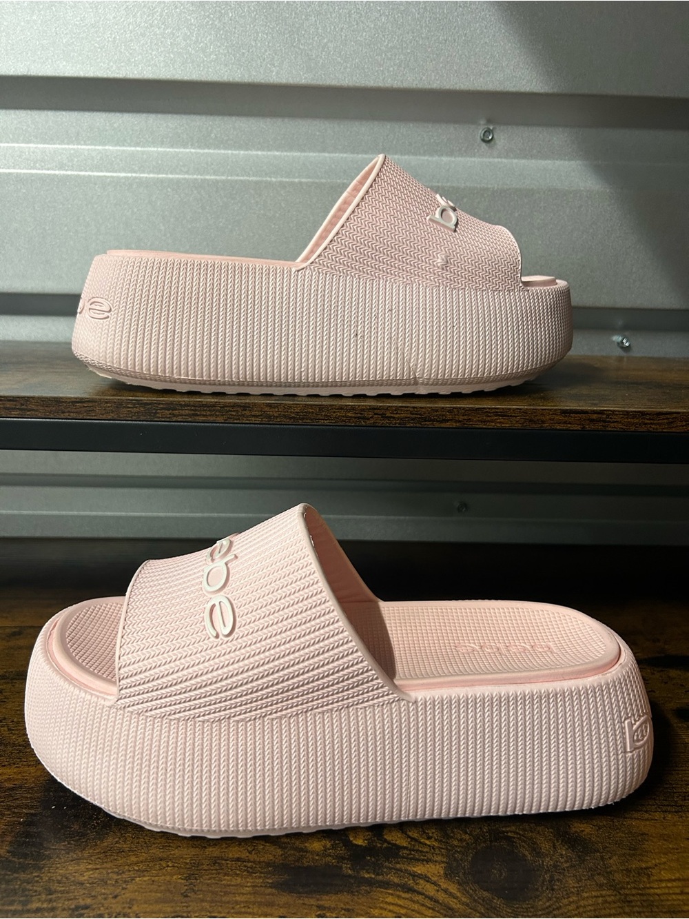 bebe Women’s Pink Logo Platform Slide Sandals Cushioned, US 10
